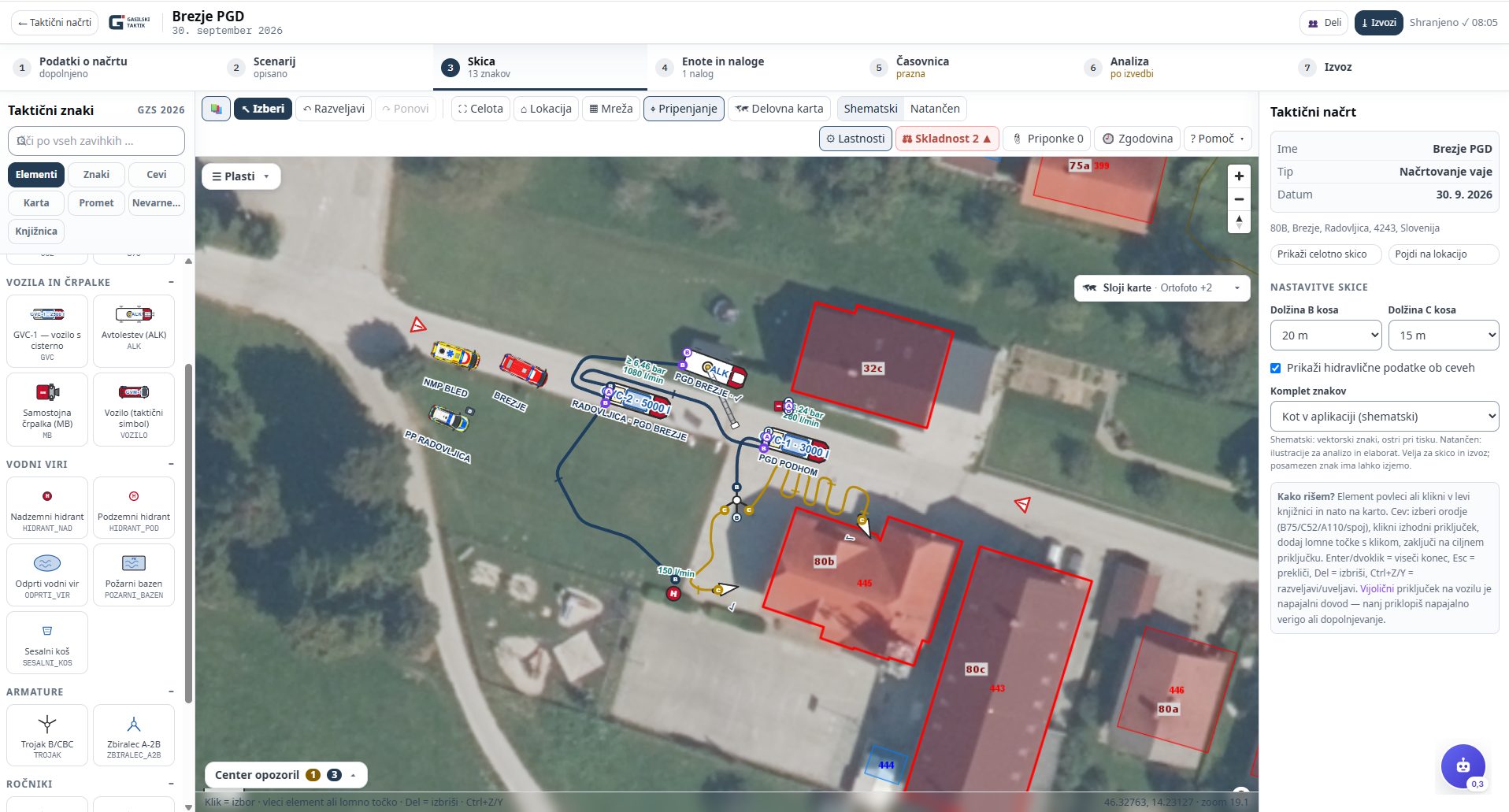 Urejevalnik Skica — vaja Brezje PGD na ortofoto podlagi